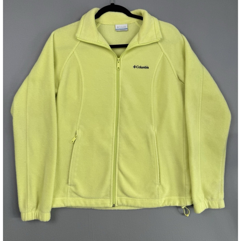 Columbia Lime Fleece Jacket Womens Medium Full Zip Hiking Fishing Neon Yellow